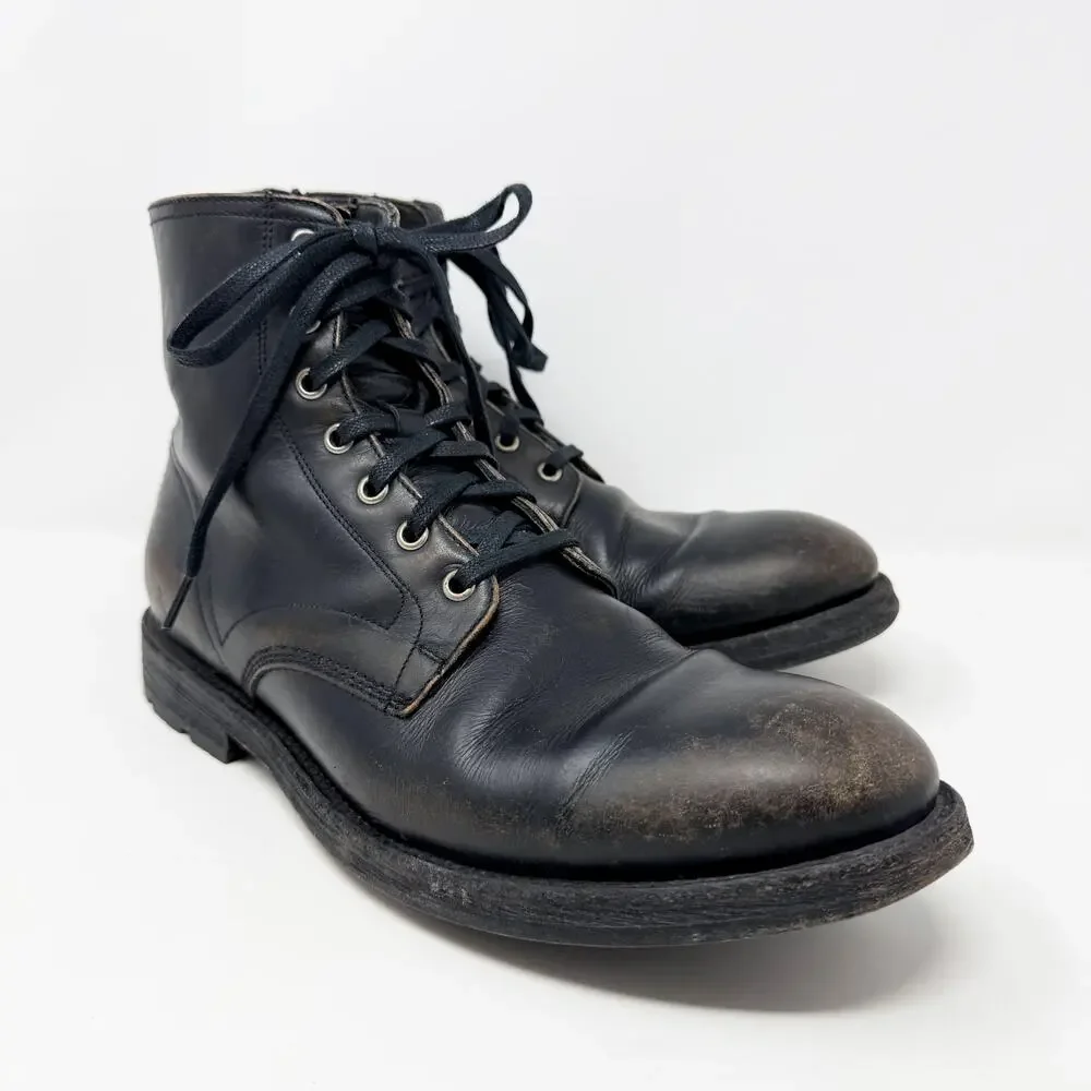 Frye Black/Brown Distressed Leather Lace Up Boots Men's Size 9.5 Made in Mexico